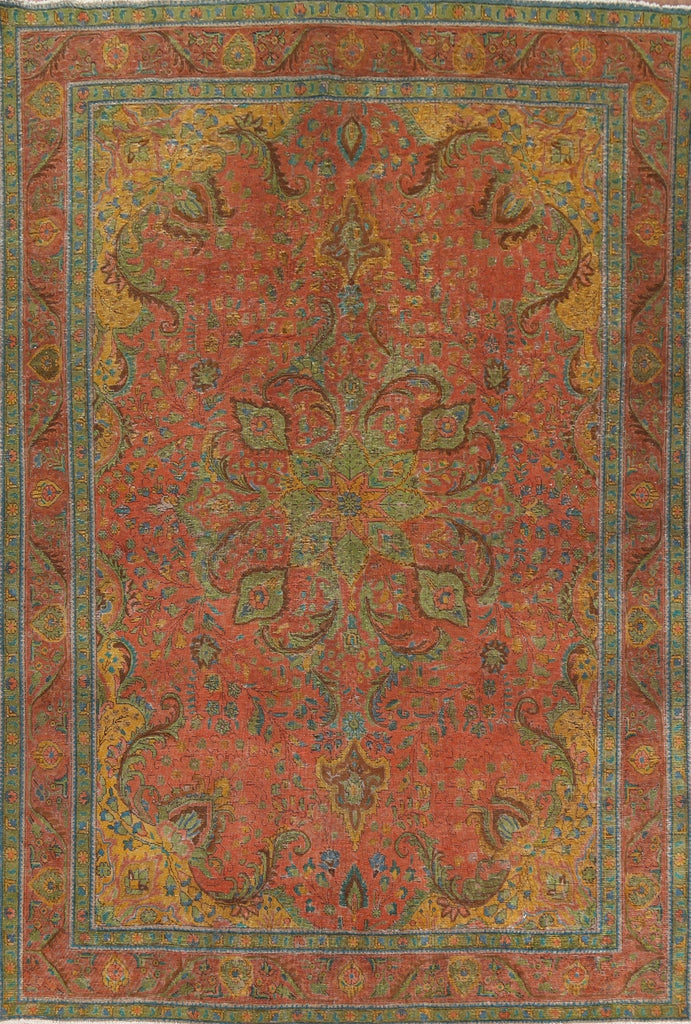 Distressed Over-Dyed Tabriz Persian Area Rug 10x13