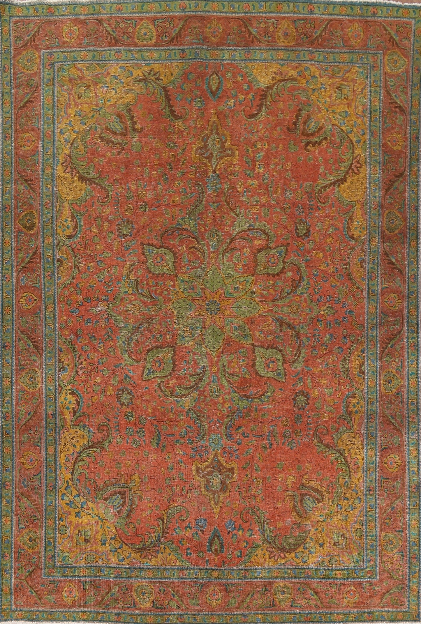 Distressed Over-Dyed Tabriz Persian Area Rug 10x13