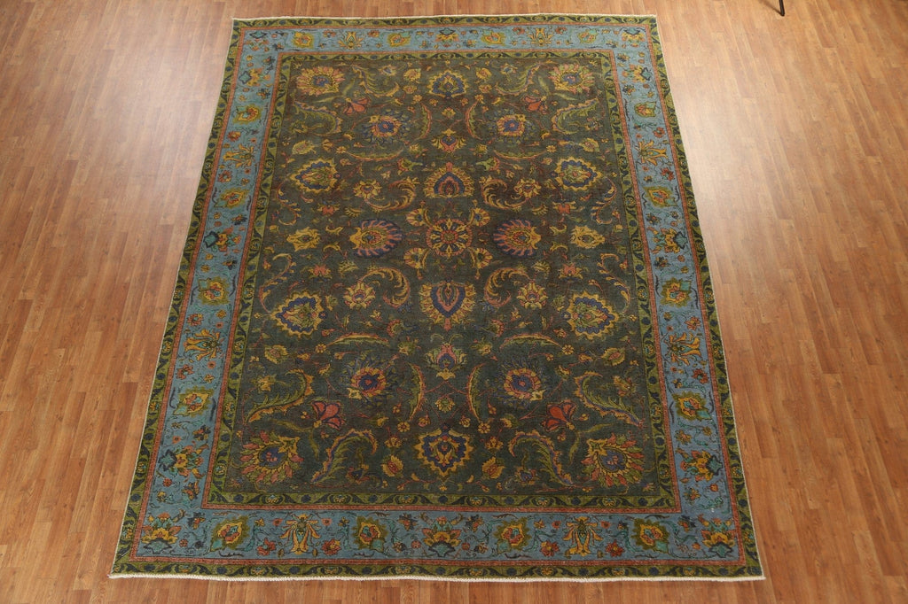 All-Over Green Tabriz Persian Area Rug 10x12