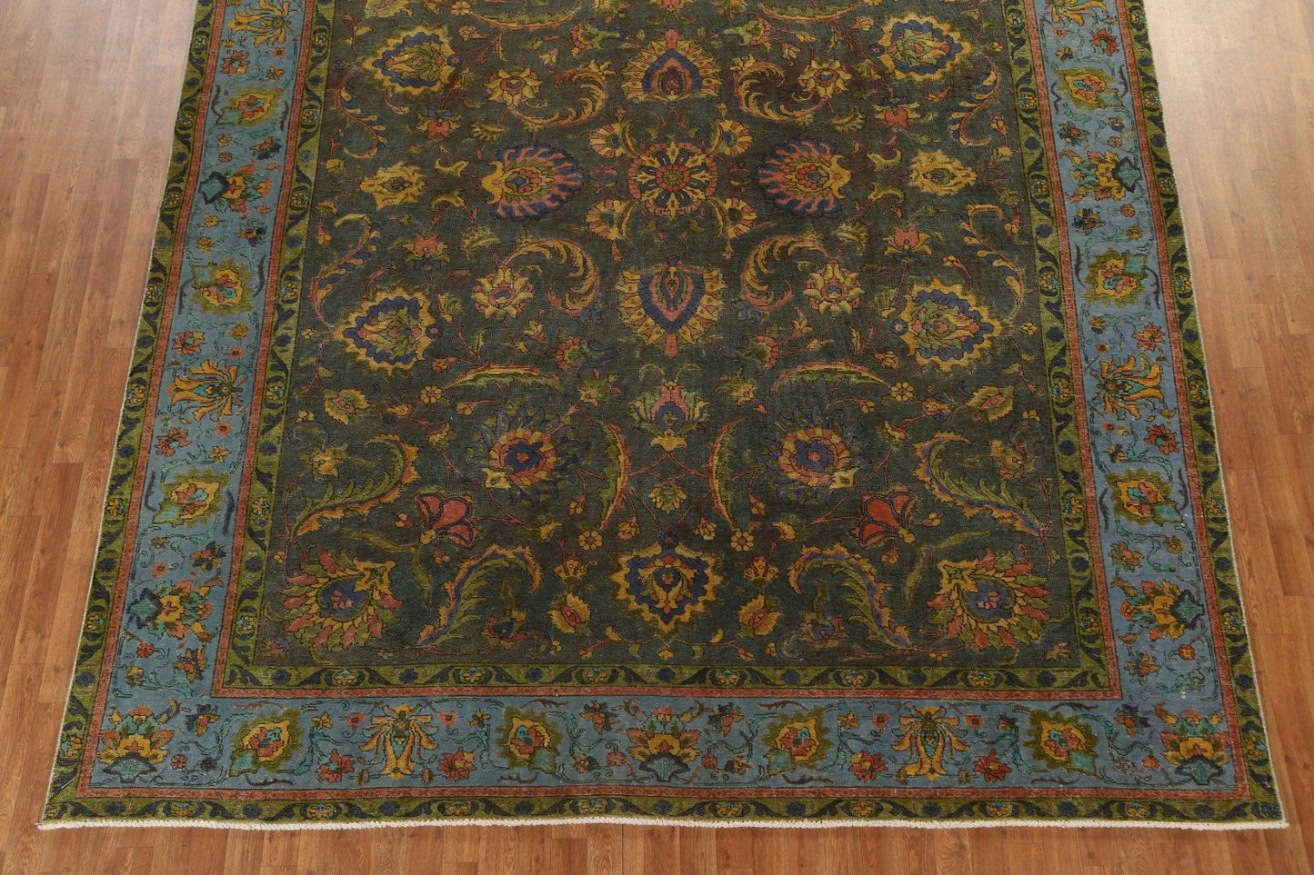 All-Over Green Tabriz Persian Area Rug 10x12