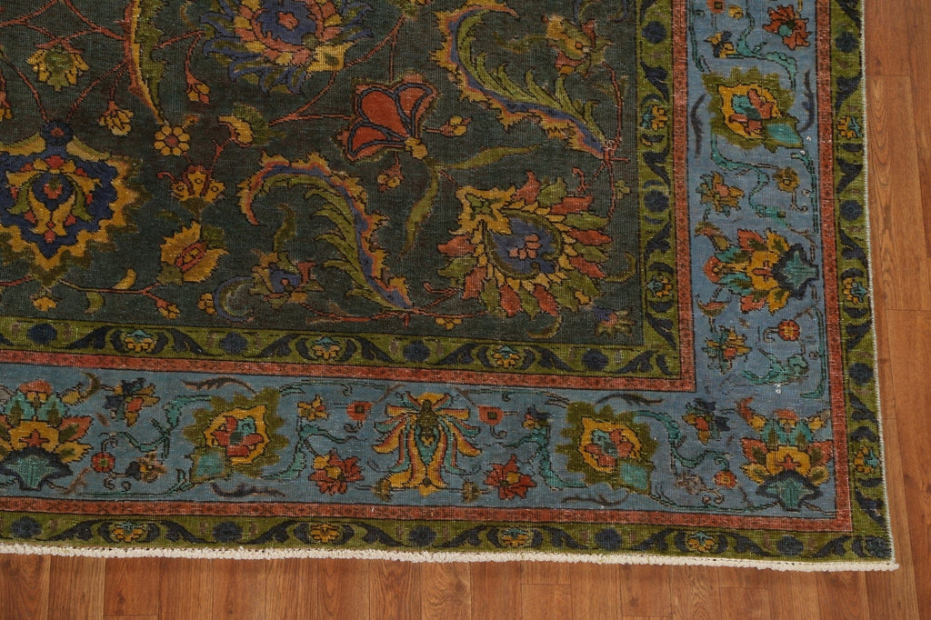 All-Over Green Tabriz Persian Area Rug 10x12