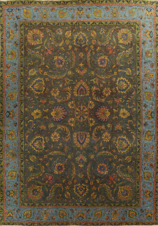 All-Over Green Tabriz Persian Area Rug 10x12