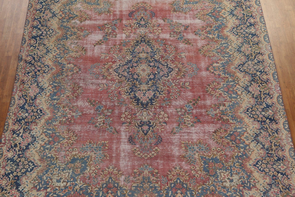 Distressed Wool Kerman Persian Area Rug 10x13