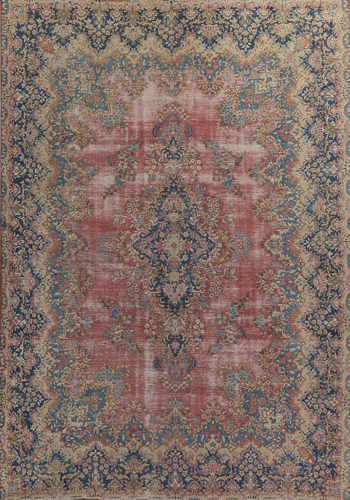 Distressed Wool Kerman Persian Area Rug 10x13