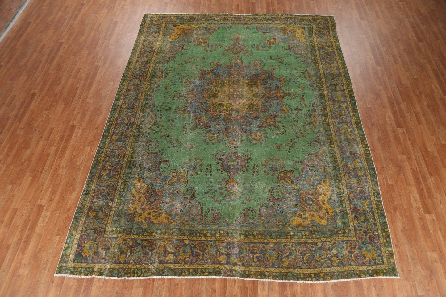 Distressed Over-Dyed Mashad Persian Area Rug 9x12