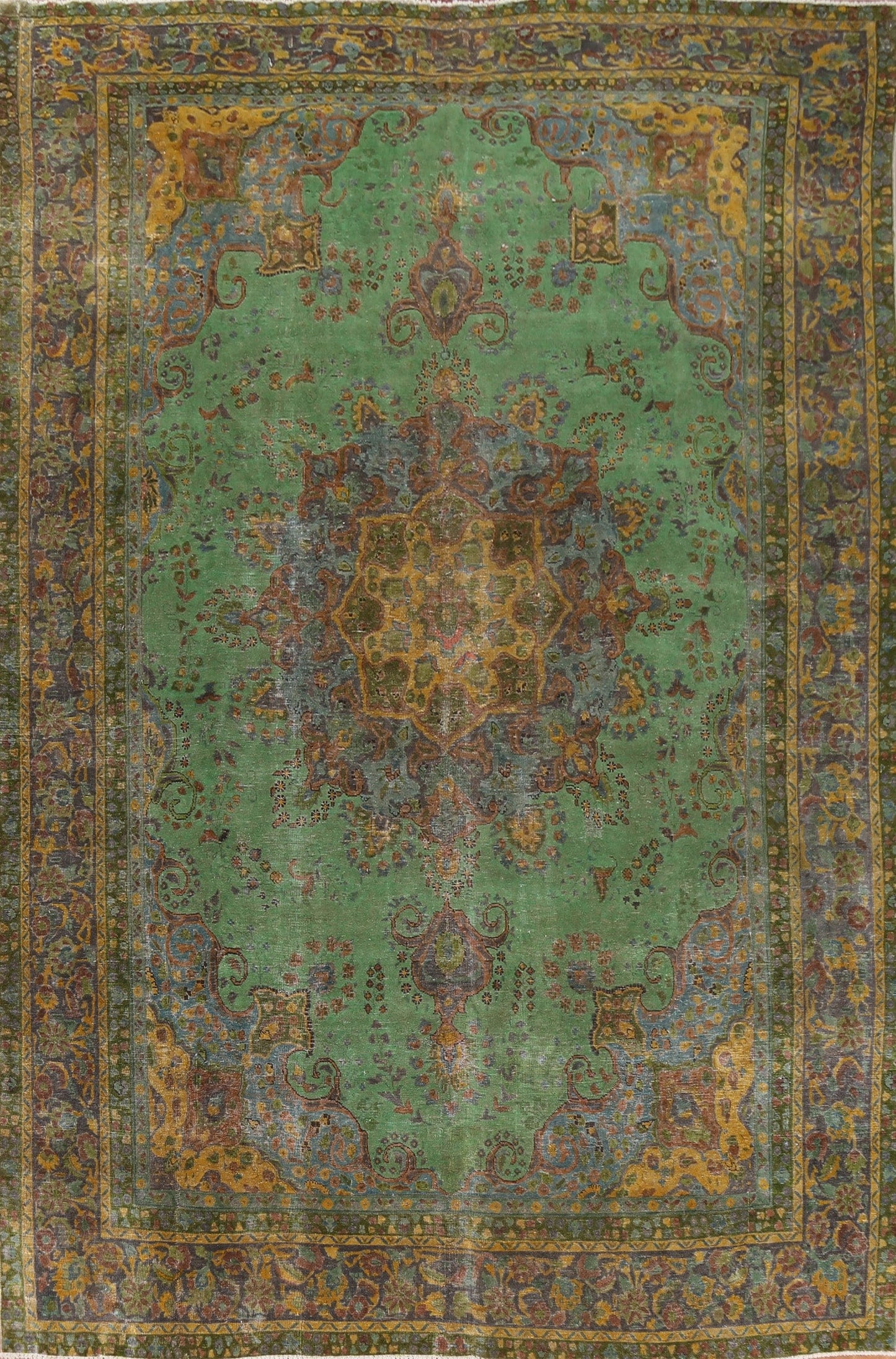 Distressed Over-Dyed Mashad Persian Area Rug 9x12