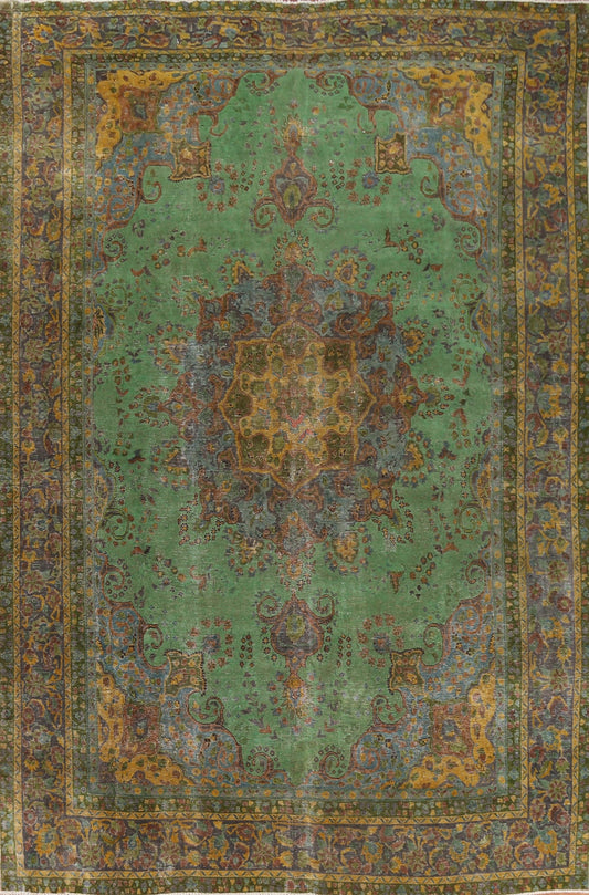 Distressed Over-Dyed Mashad Persian Area Rug 9x12