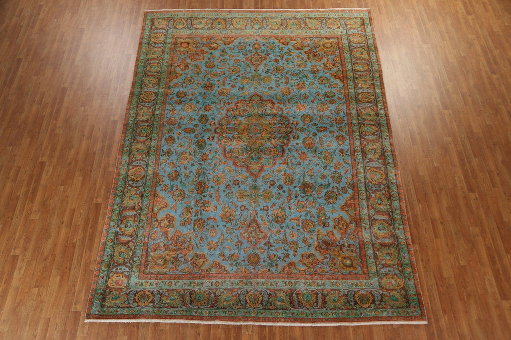 Distressed Over-Dyed Mashad Persian Area Rug 9x13