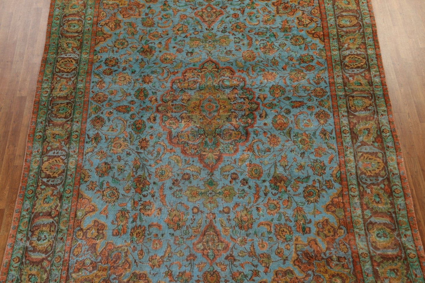 Distressed Over-Dyed Mashad Persian Area Rug 9x13