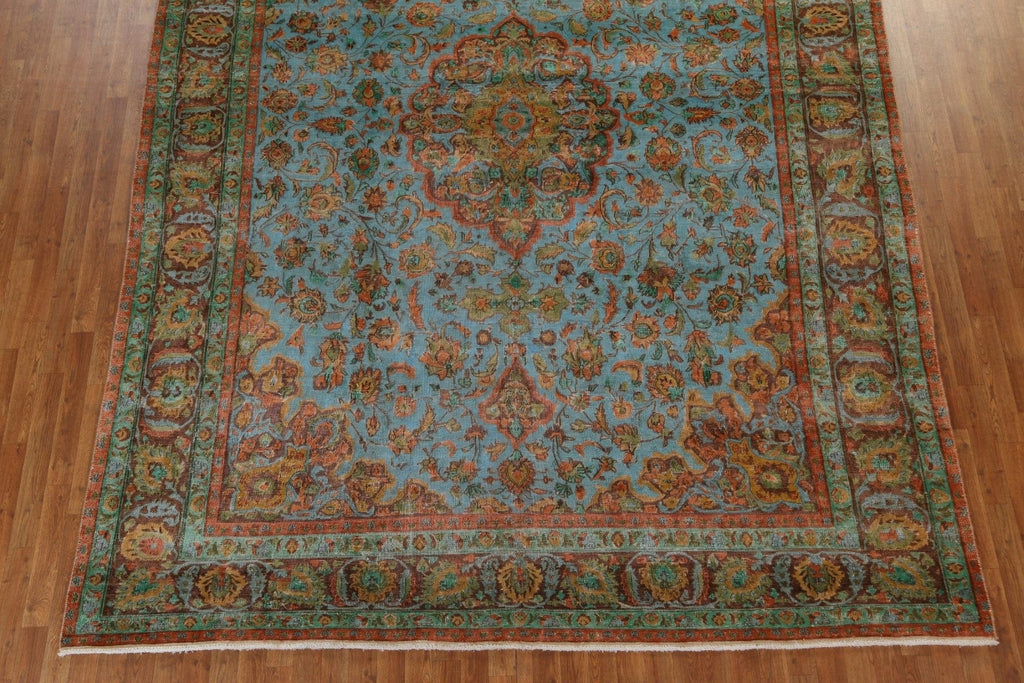 Distressed Over-Dyed Mashad Persian Area Rug 9x13