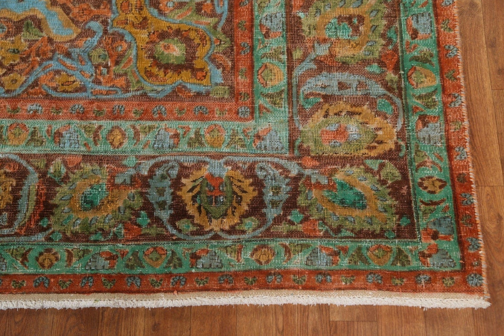 Distressed Over-Dyed Mashad Persian Area Rug 9x13