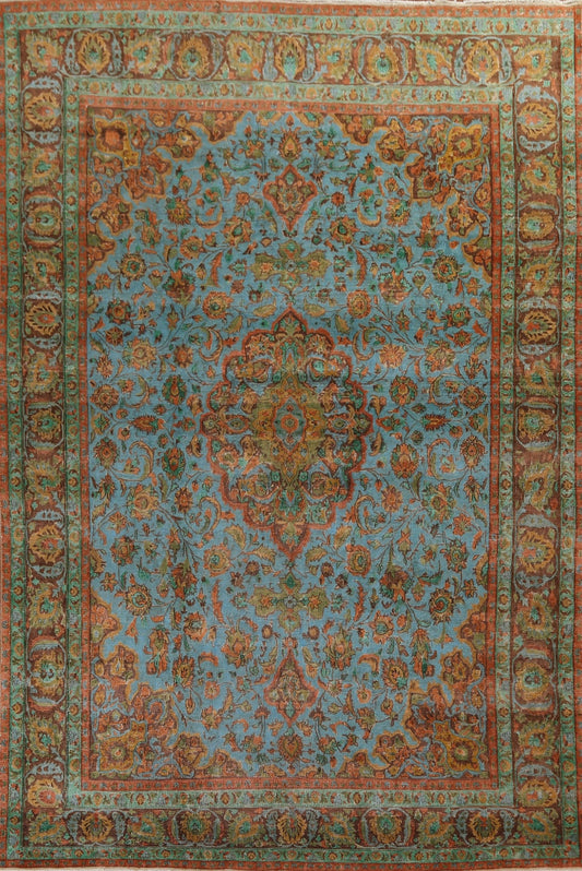 Distressed Over-Dyed Mashad Persian Area Rug 9x13