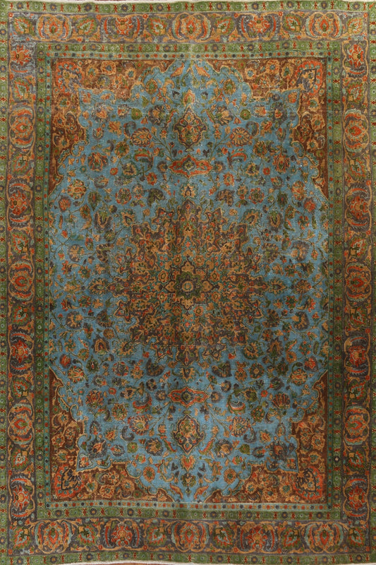 Distressed Wool Mashad Persian Area Rug 9x12