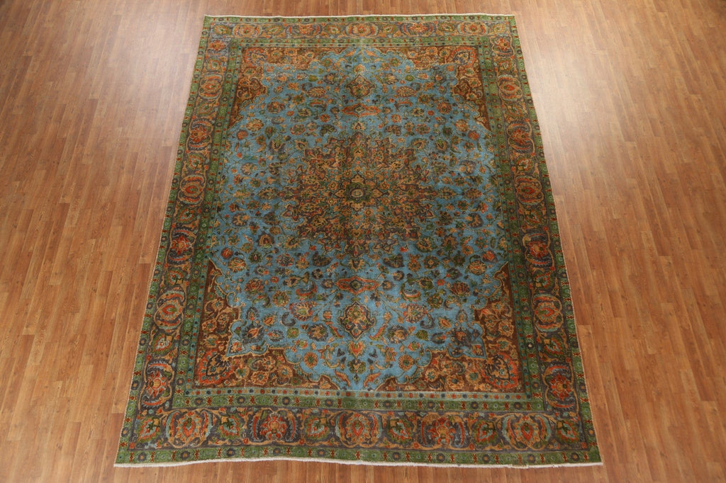 Distressed Wool Mashad Persian Area Rug 9x12