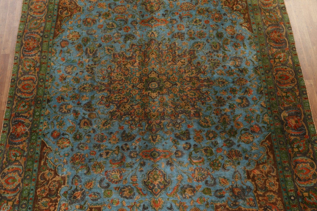 Distressed Wool Mashad Persian Area Rug 9x12