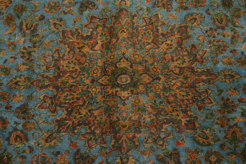 Distressed Wool Mashad Persian Area Rug 9x12