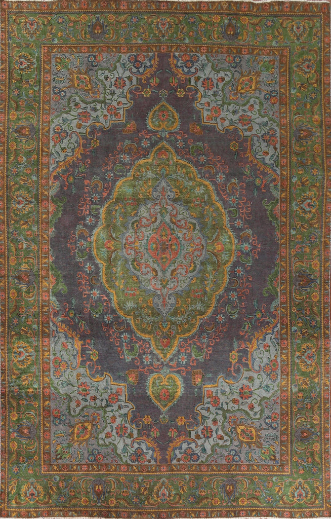 Distressed Over-Dyed Tabriz Persian Area Rug 10x13