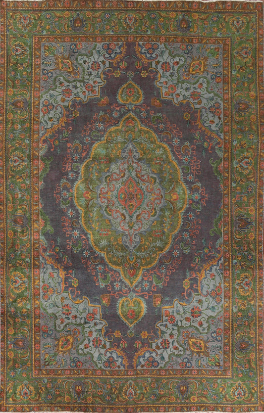 Distressed Over-Dyed Tabriz Persian Area Rug 10x13