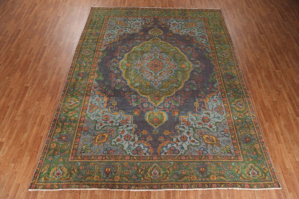 Distressed Over-Dyed Tabriz Persian Area Rug 10x13