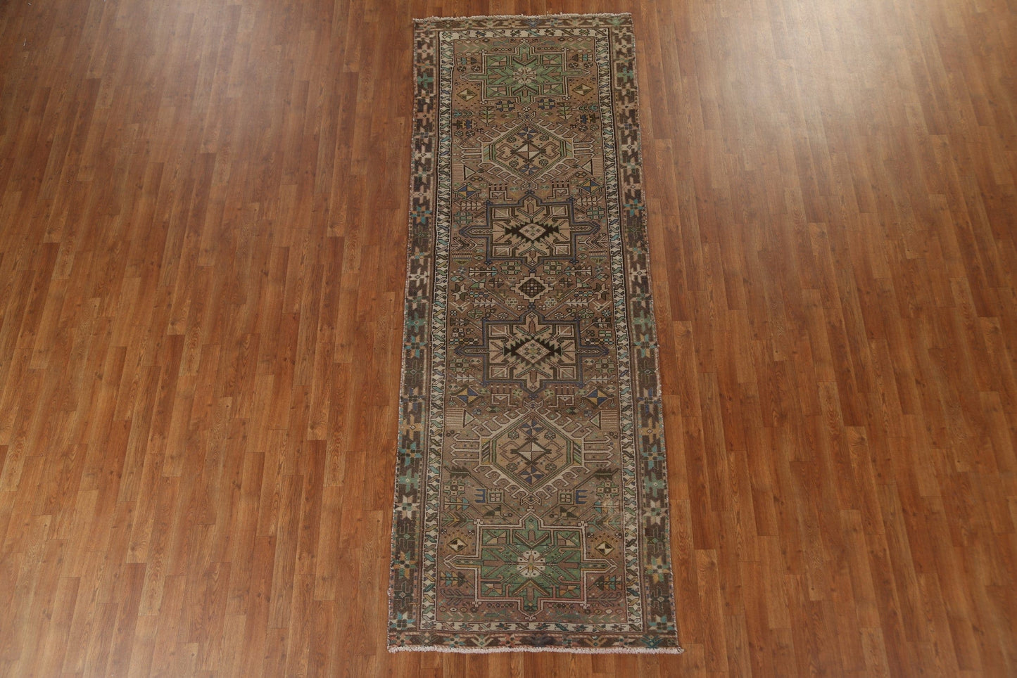 Geometric Wool Heriz Persian Runner Rug 4x11