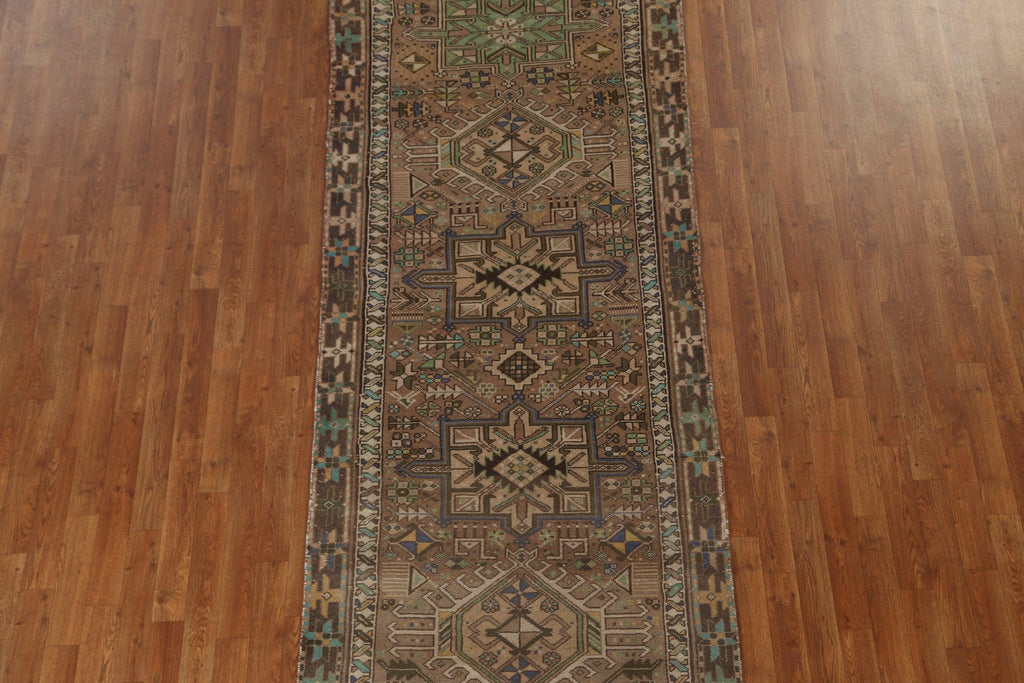 Geometric Wool Heriz Persian Runner Rug 4x11