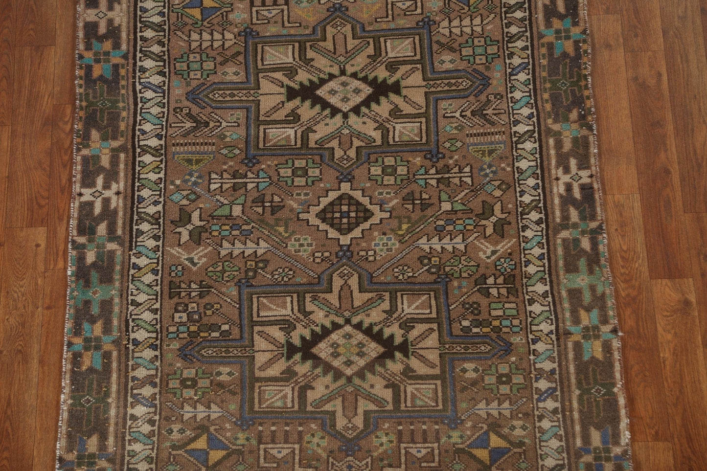 Geometric Wool Heriz Persian Runner Rug 4x11