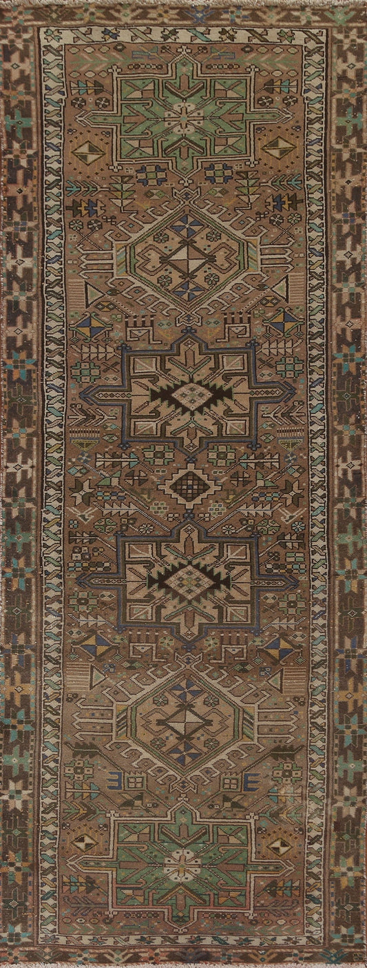 Geometric Wool Heriz Persian Runner Rug 4x11