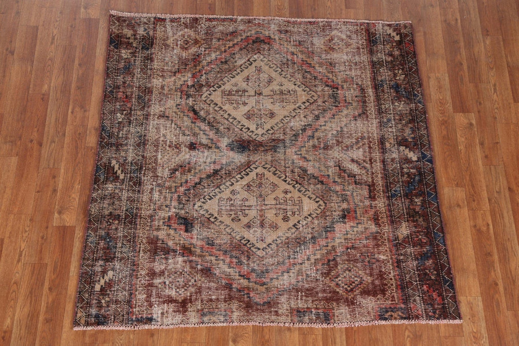 Distressed Hamedan Persian Square Rug 5x5