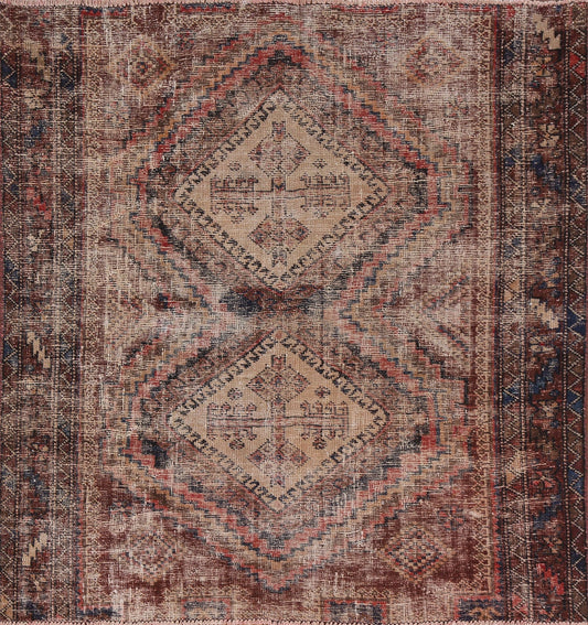 Distressed Hamedan Persian Square Rug 5x5