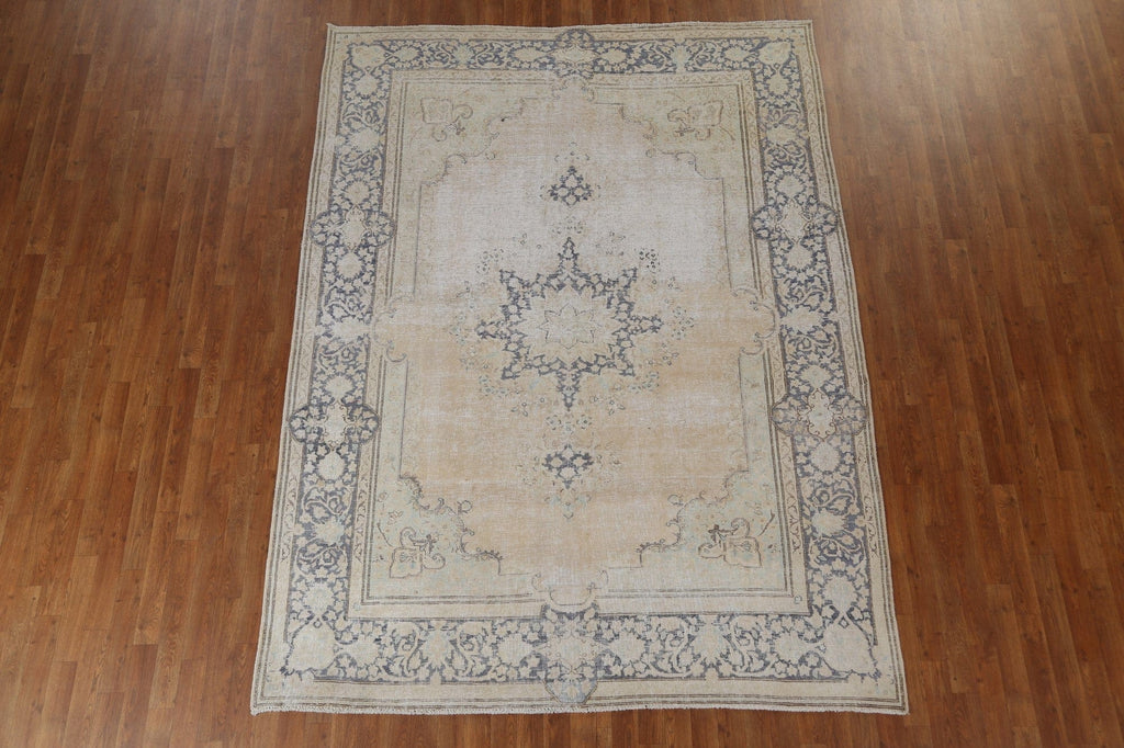 Distressed Wool Kerman Persian Area Rug 7x9