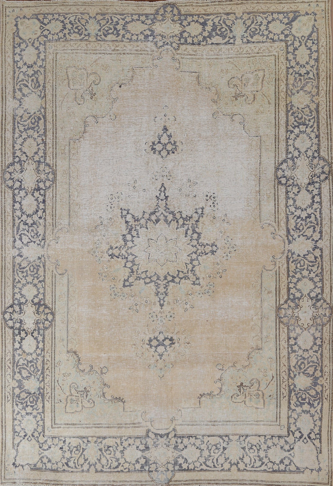 Distressed Wool Kerman Persian Area Rug 7x9