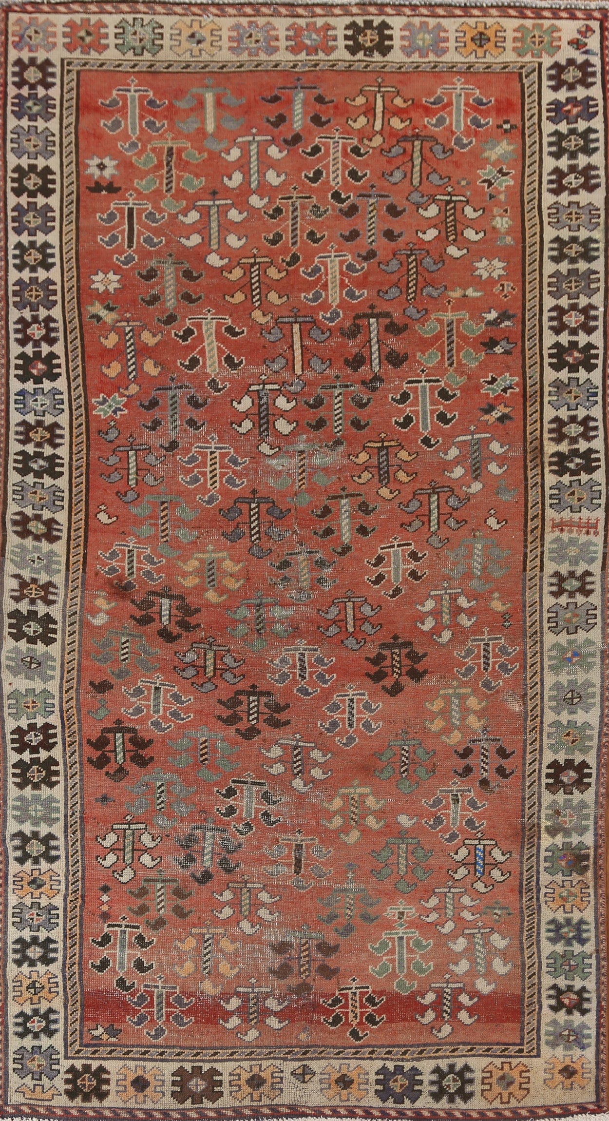 Antique Geometric Shiraz Persian Area Rug 5x9