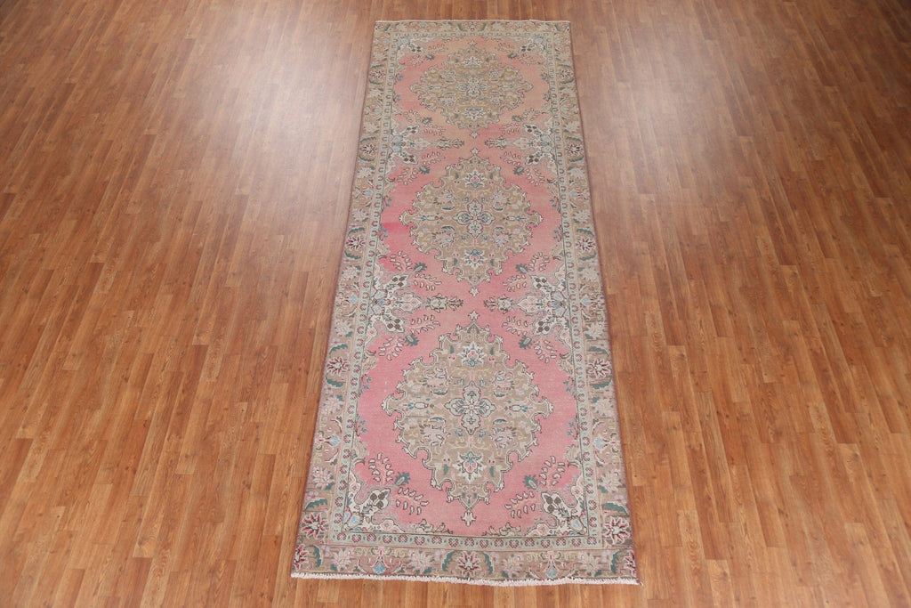 Handmade Pink Wool Tabriz Persian Runner Rug 4x12