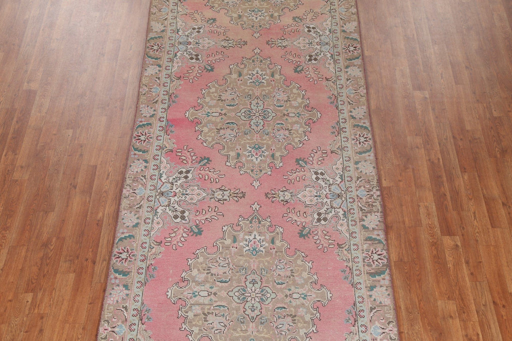 Handmade Pink Wool Tabriz Persian Runner Rug 4x12