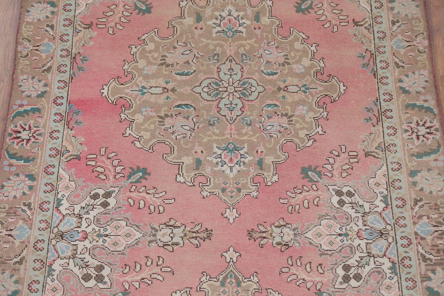 Handmade Pink Wool Tabriz Persian Runner Rug 4x12