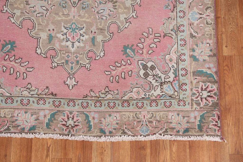 Handmade Pink Wool Tabriz Persian Runner Rug 4x12