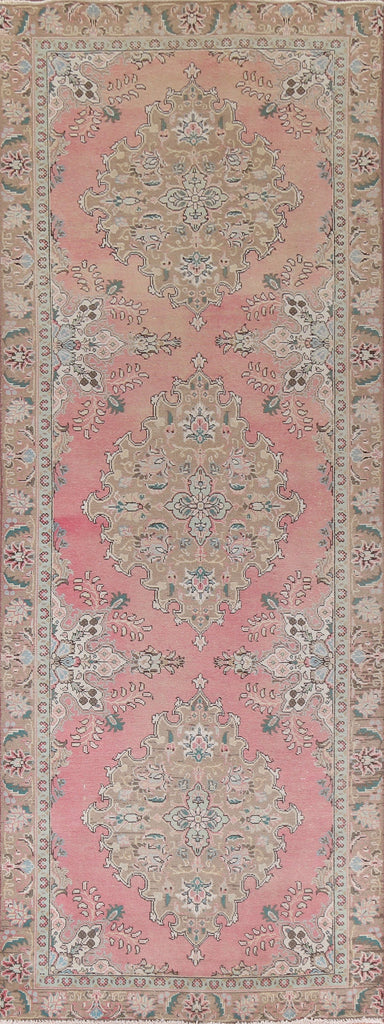 Handmade Pink Wool Tabriz Persian Runner Rug 4x12