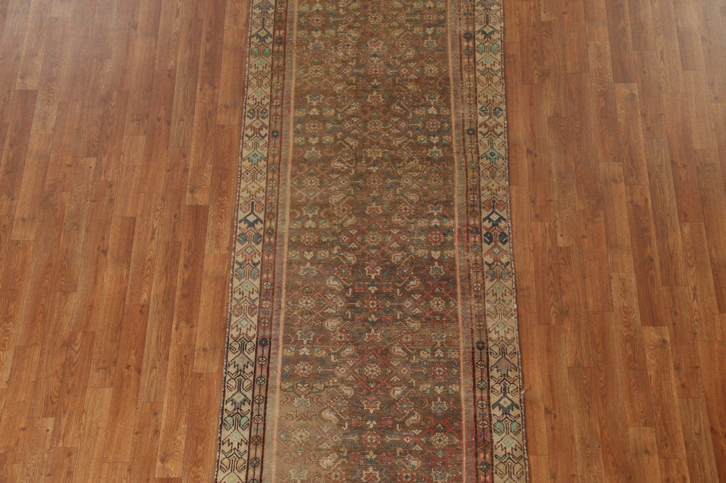 Brown Wool Hamedan Persian Runner Rug 3x10