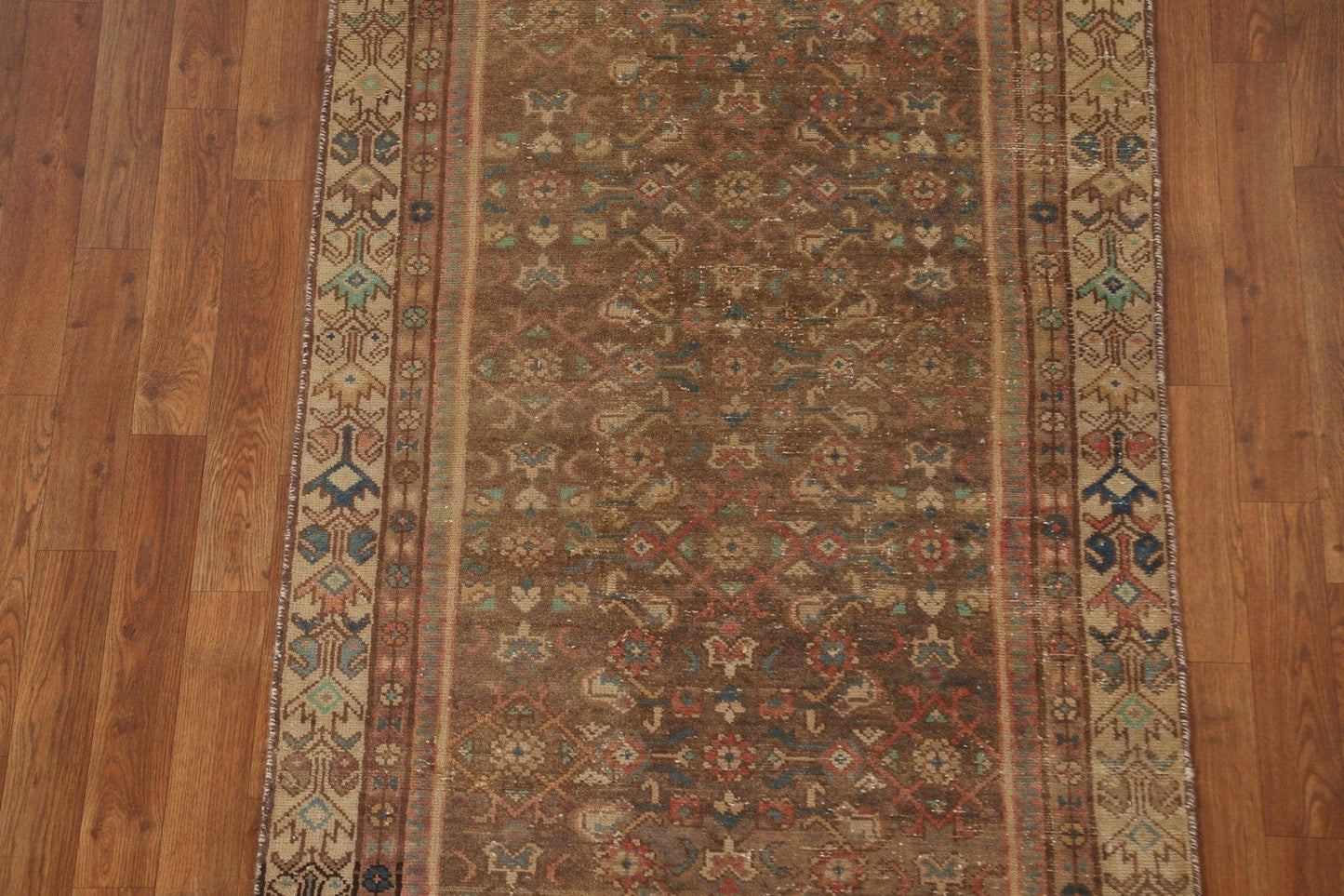 Brown Wool Hamedan Persian Runner Rug 3x10