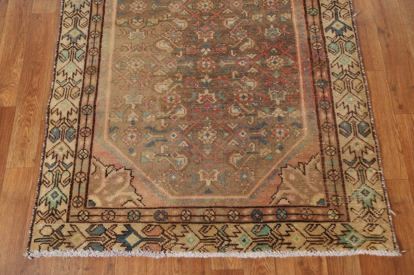 Brown Wool Hamedan Persian Runner Rug 3x10