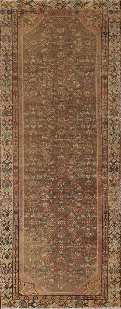 Brown Wool Hamedan Persian Runner Rug 3x10