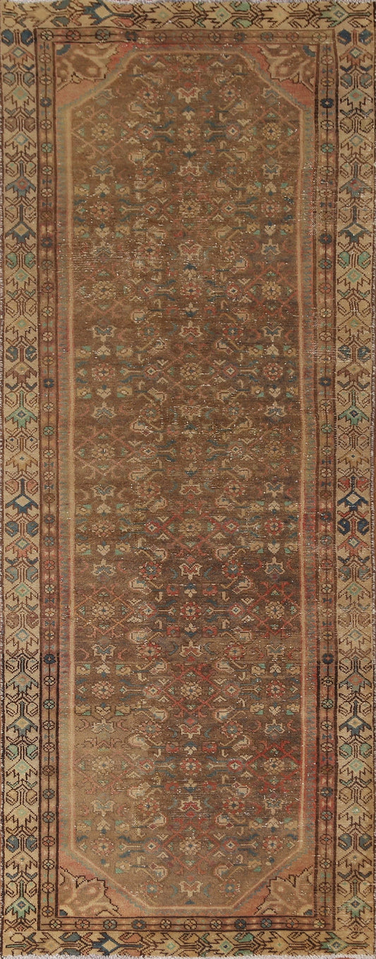 Brown Wool Hamedan Persian Runner Rug 3x10