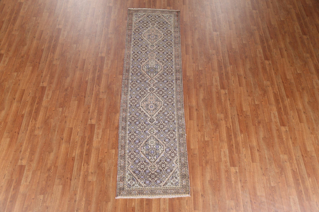 Vintage Geometric Tabriz Persian Runner Rug 2x9