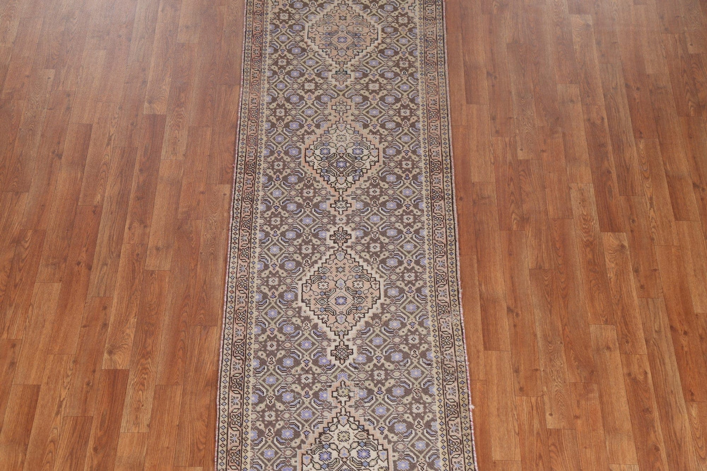 Vintage Geometric Tabriz Persian Runner Rug 2x9