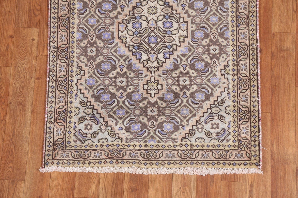 Vintage Geometric Tabriz Persian Runner Rug 2x9