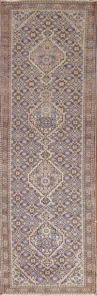 Vintage Geometric Tabriz Persian Runner Rug 2x9