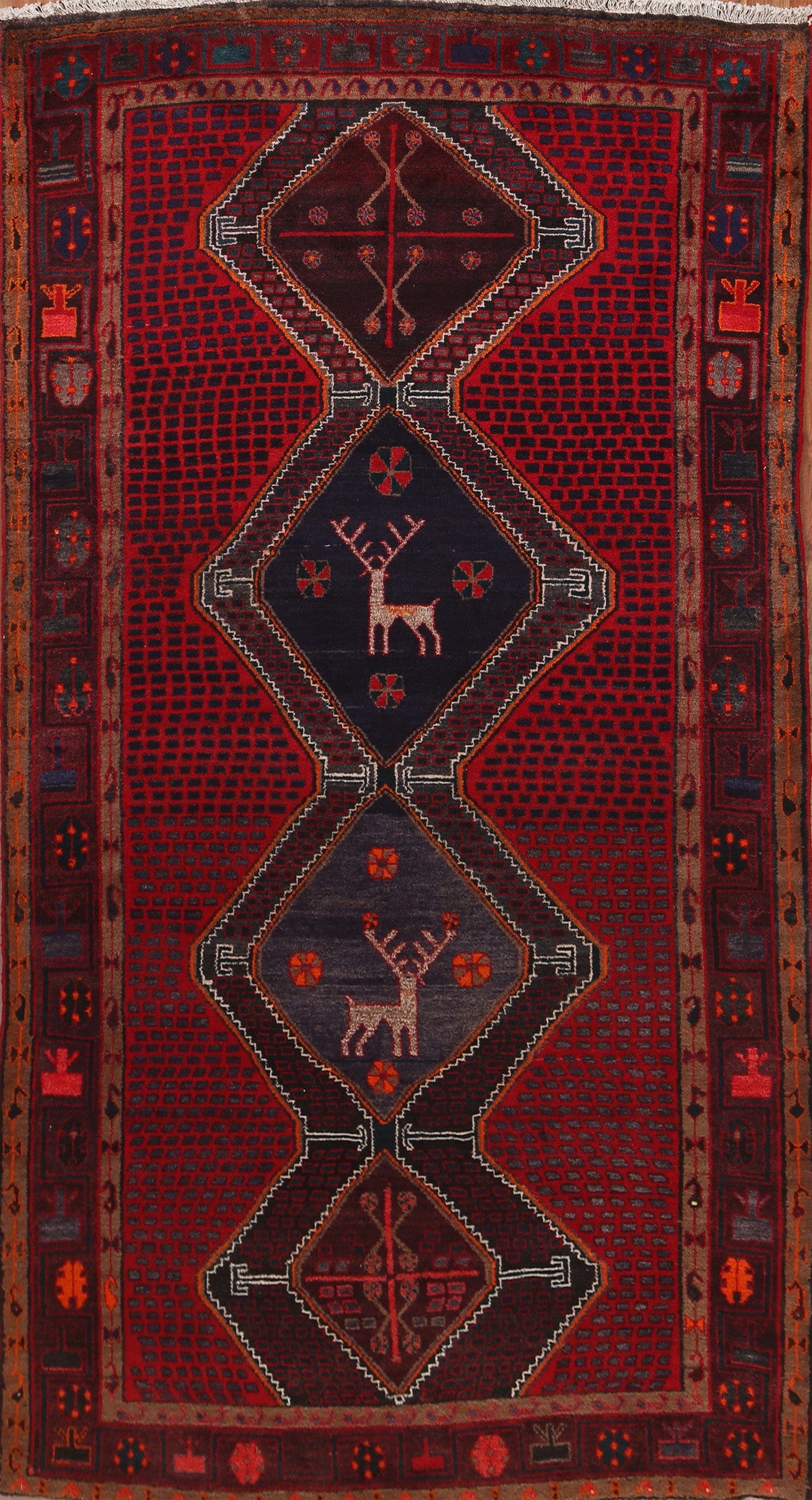 Red Animal Pictorial Malayer Persian Area Rug 5x9