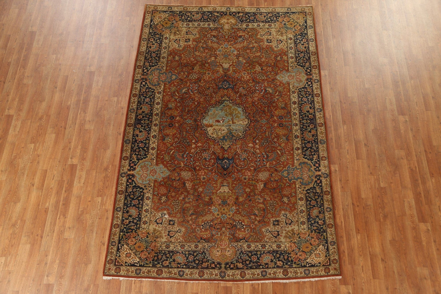 Vegetable Dye Animal Pictorial Tabriz Persian Area Rug 6x9