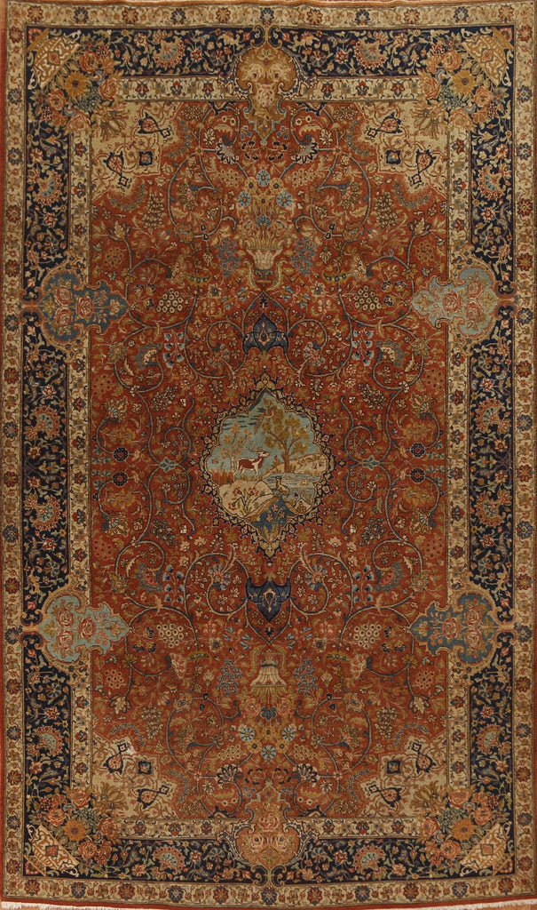 Vegetable Dye Animal Pictorial Tabriz Persian Area Rug 6x9