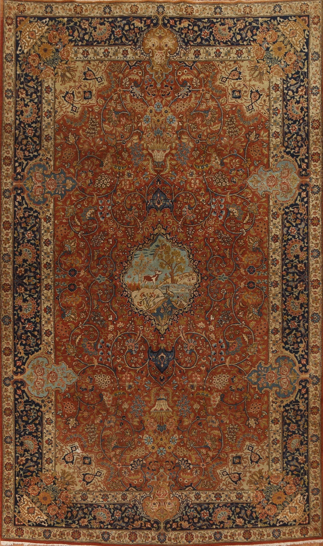 Vegetable Dye Animal Pictorial Tabriz Persian Area Rug 6x9